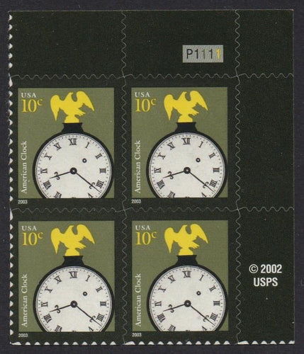 #3757 (2003) American Clock, 2003 year date, prephos+block - PB, UR #P1111, MNH