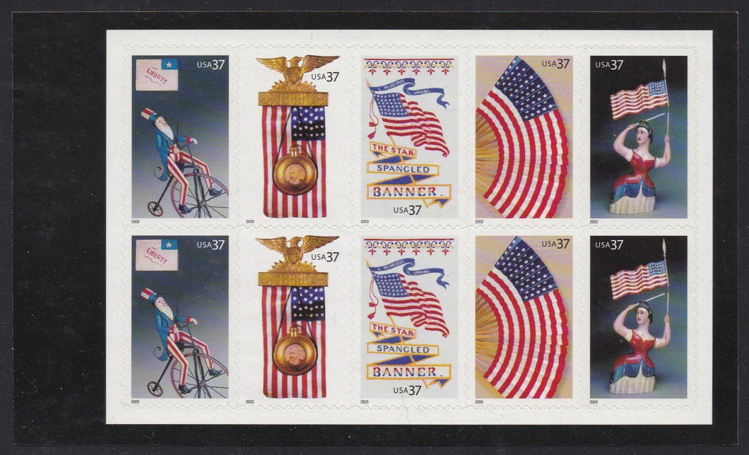 # 3780b (2003) Old Glory, backing 2 - Bklt pane, MNH