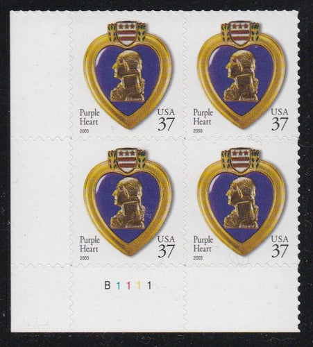 # 3784 (2003) Purple Heart, 2003 year date, 11.25x10.75 - PB, LL #B1111, MNH