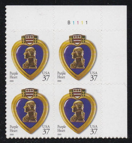 # 3784 (2003) Purple Heart, 2003 year date, 11.25x10.75 - PB, UR #B1111, MNH