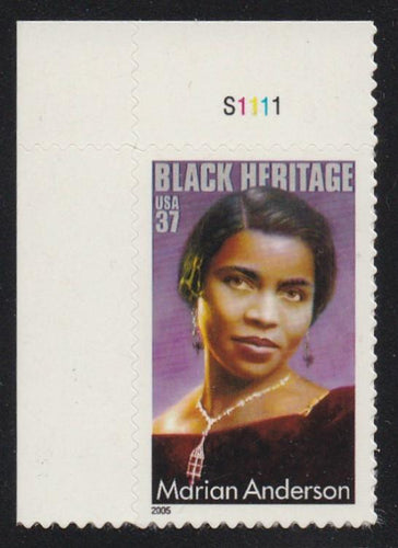 # 3896 (2005) Marian Anderson - Plt sgl, UL #S1111, MNH