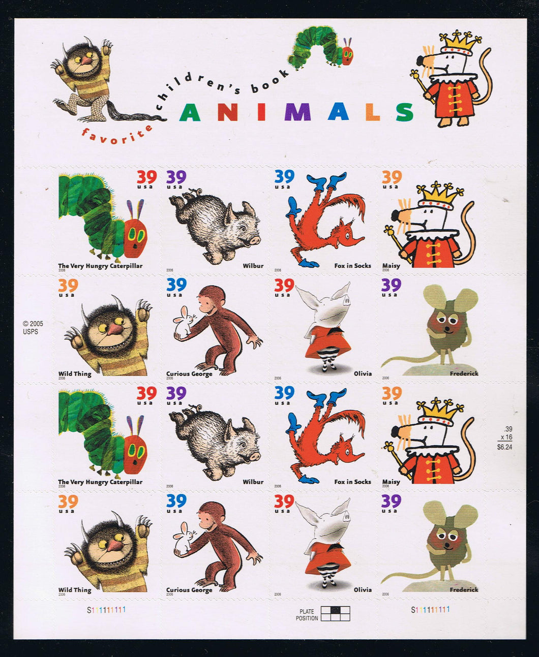 # 3987-94 (2006) Children's Books Animals - Pane, MNH