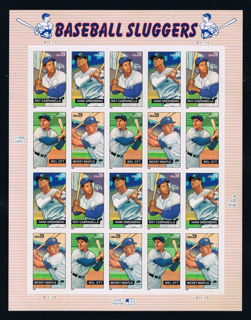 # 4080-83 (2006) Baseball Sluggers - Pane, MNH