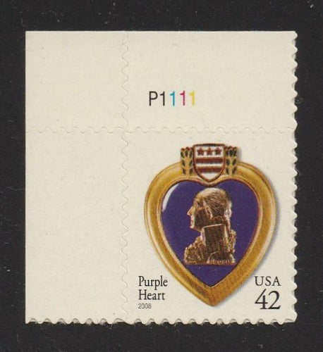 # 4264 (2008) Purple Heart, 2008 year date, 11.25x10.75 - Plt sgl, UL #P1111, MNH