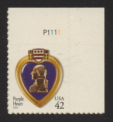 # 4264 (2008) Purple Heart, 2008 year date, 11.25x10.75 - Plt sgl, UR #P1111, MNH
