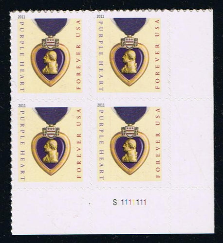 # 4529 (2011) Purple Heart - PB, LR #S1111111, MNH