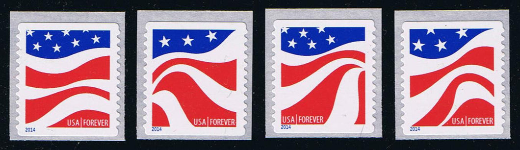 4894-97 (2014) Wavy Flags, dull white (muted) - Coil Sgls, Set/4, MNH