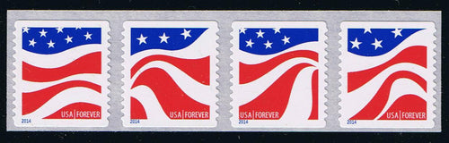 4894-97 (2014) Wavy Flags, dull white (muted) - Coil Strip/4, MNH