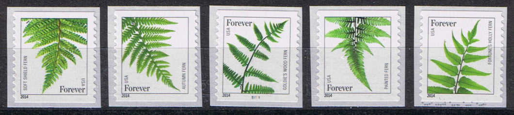 # 4973-77 (2015) Ferns, 2014 Date - Coil sgls, Set of 5, MNH