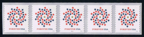 # 5130 (2016) Patriotic Spiral of Stars - PS/5, #P1111 with 4-digit 2L Back Number, MNH
