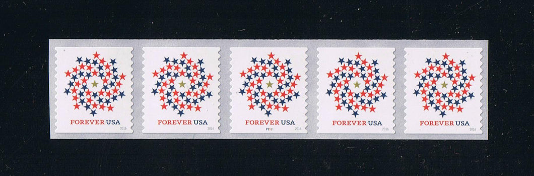 # 5130 (2016) Patriotic Spiral of Stars - PS/5, #P1111 with 4-digit 1L Back Number, MNH
