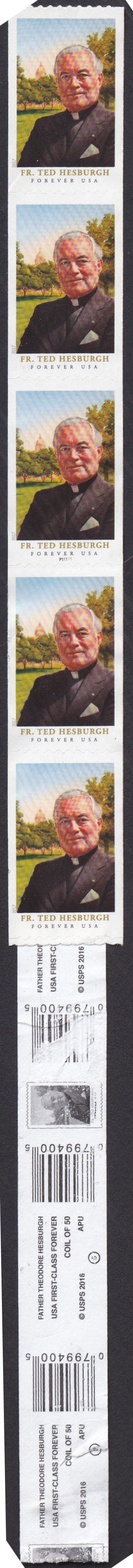 # 5242 (2017) Father Hesburgh - PS/5, #P11111, with wrapper strip #5, MNH