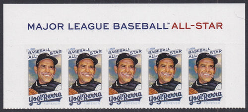 # 5608 (2021) Yogi Berra - Strip/5, Top Label, MNH
