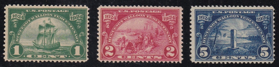 # 614-16 (1924) Huguenot-Walloon Tercentenary - Sgls, Set/3, MNH, LH, GS