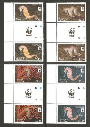 Tonga # 1173-76 (2012) WWF Seahorse Issue Gutter Pairs with Panda Bear