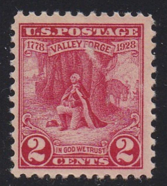 # 645 (1928) Valley Forge - Sgl, VF MNH, gum skips
