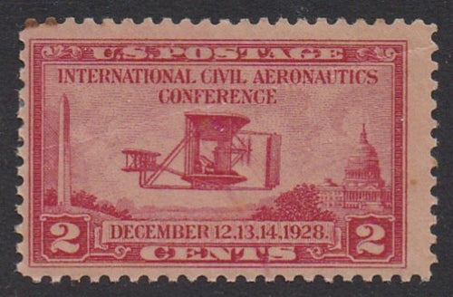 # 649 (1928) Wright Airplane - Sgl, FVF MNH, perf stain