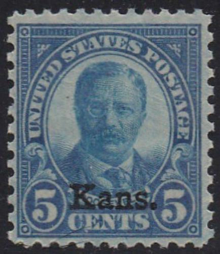 # 663 (1929) Roosevelt, Kansas Overprint - Sgl, FVF MNH