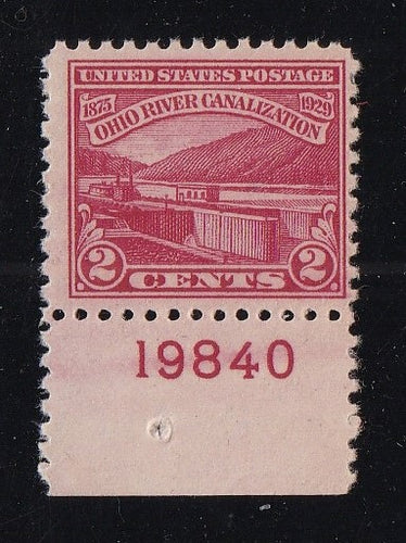 # 681 (1929) Ohio River Canals - Plt sgl, B #19840, FVF MNH