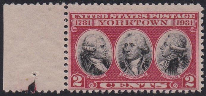 # 703 (1931) Yorktown - Sgl with left mgn, Fine MNH, margin gum skips
