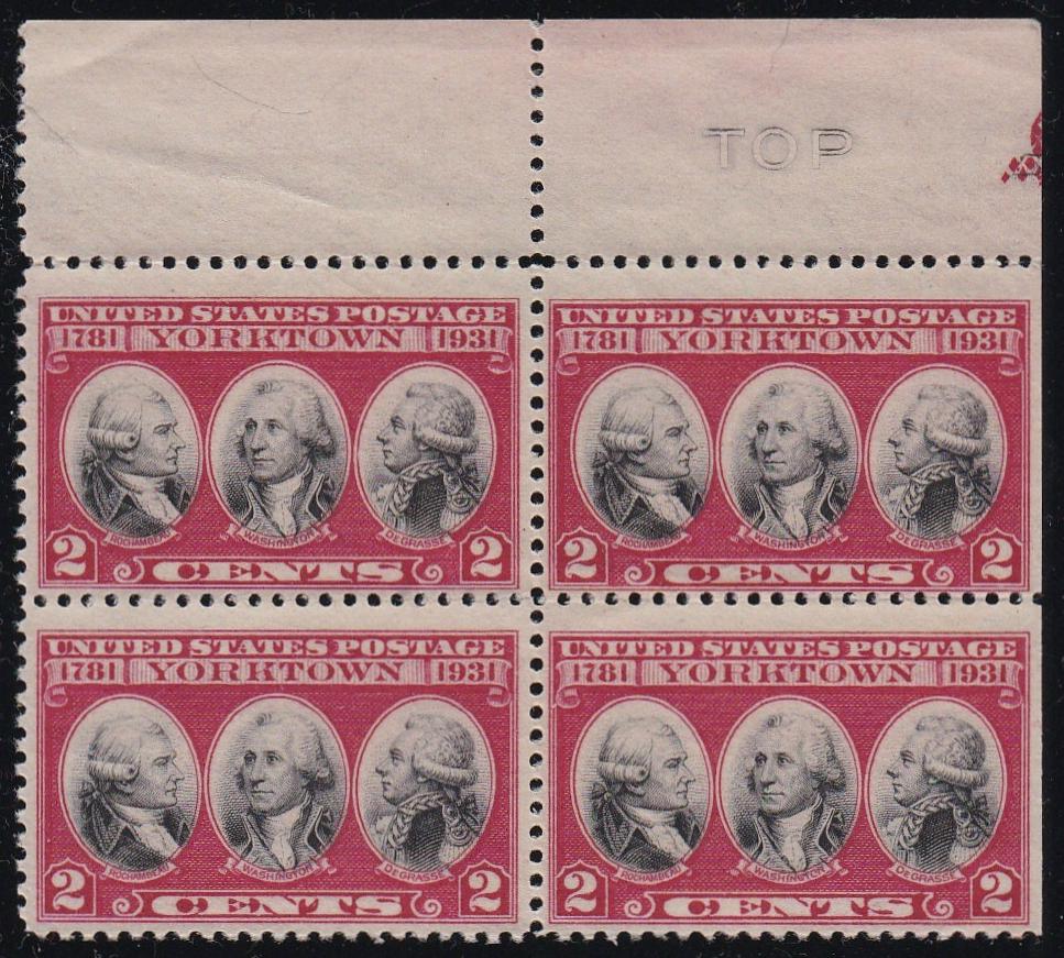 # 703 (1931) Yorktown - BK/4, Top mgn, 'Ghost TOP', FVF MNH