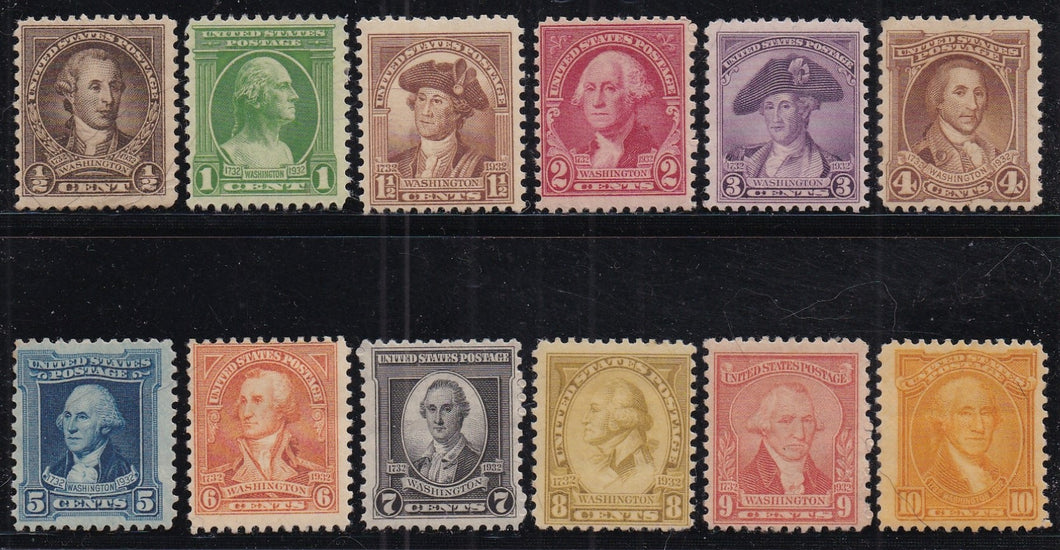# 704-15 (1932) Washington Portraits - Sgls, Set/12, MH [4]