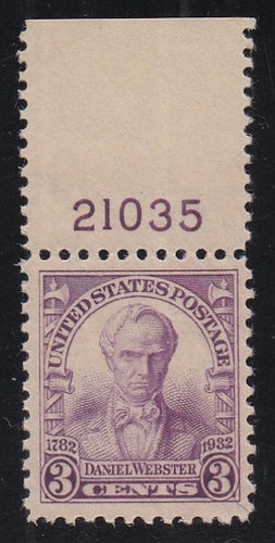 # 725 (1932) Webster - Plt sgl, T #21035, VF MNH