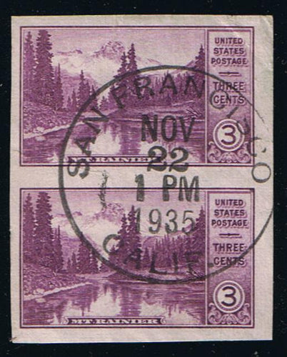 # 758 (1935) Mt Rainier & Mirror Lake - V Pr, Used, 11/22/35 CDS