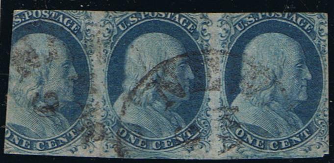 # 7 (1851) Franklin - Used, Strip of 3