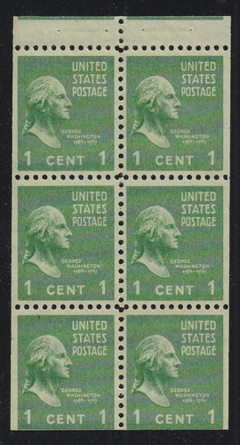 # 804b (1942) Washington - Bklt pane, 2.5mm gutter, FVF MLH