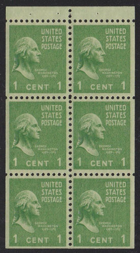 # 804b (1942) Washington - Bklt pane, 2.5mm gutter, VF/XF MNH [1]