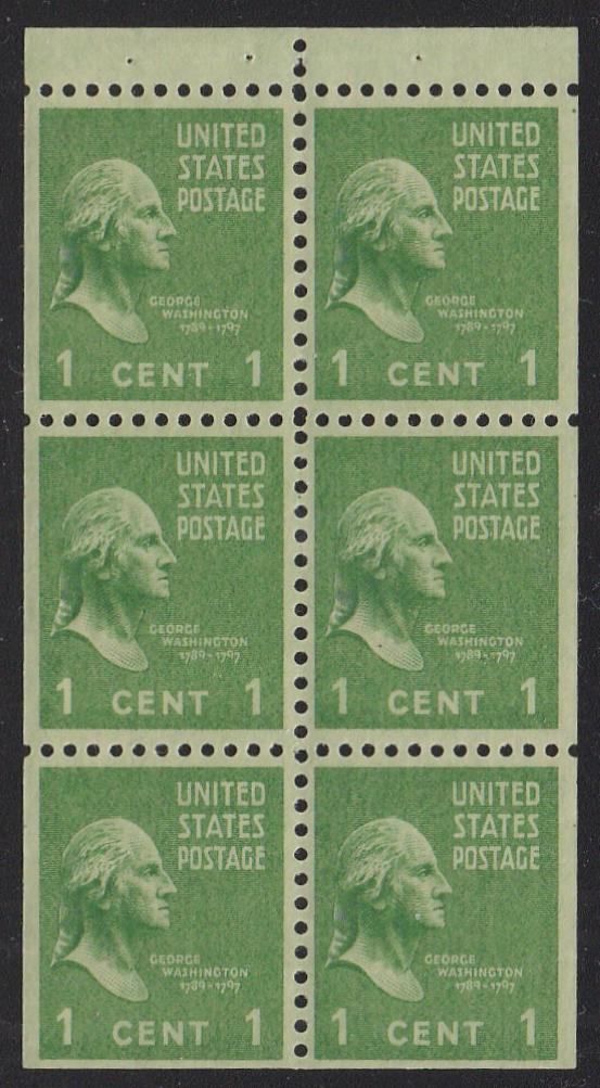 # 804b (1942) Washington - Bklt pane, 2.5mm gutter, VF/XF MNH [1]