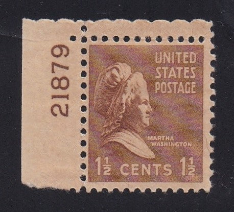 # 805 (1938) Martha, bister brown - Plt sgl, UL #21879, MLH