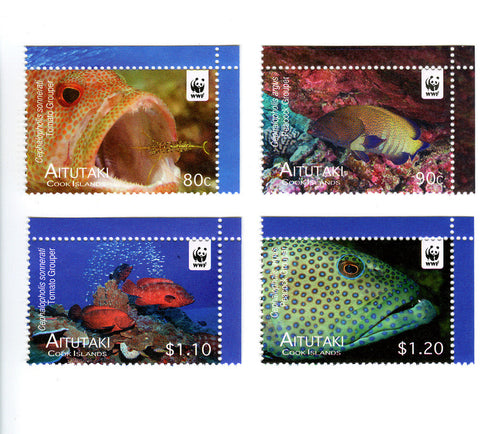 Aitutaki (2010) # 543-46  WWF Fish Issue Singles