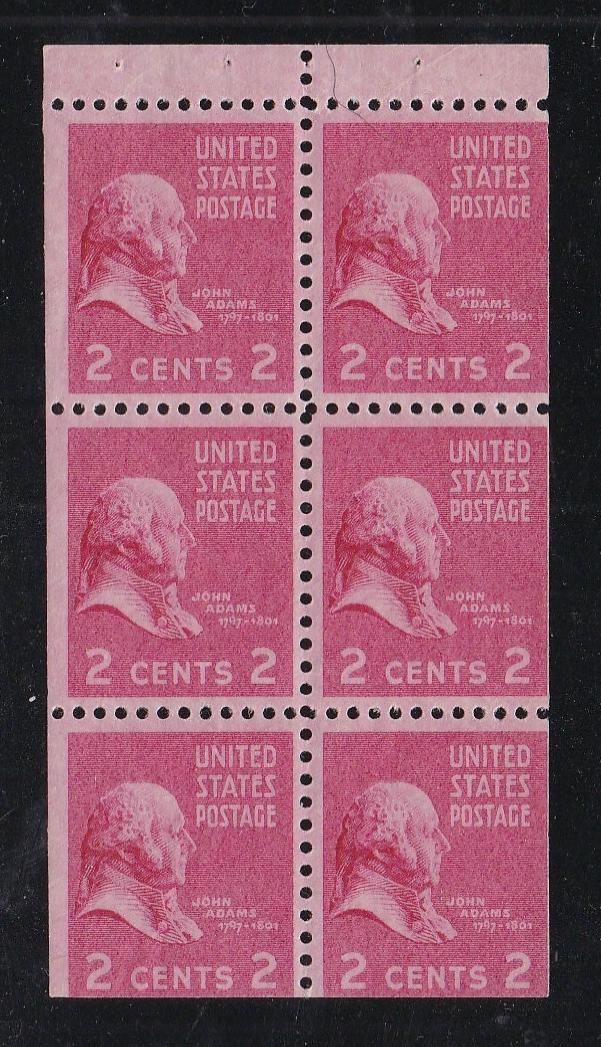 # 806b (1942) Adams - Bklt pane, 2.5mm gutter, F MNH