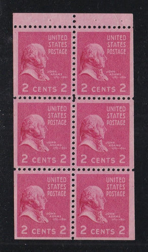 # 806b (1942) Adams - Bklt pane, 2.5mm gutter, VF/XF MNH