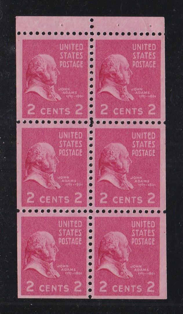 # 806b (1942) Adams - Bklt pane, 2.5mm gutter, VF/XF MNH
