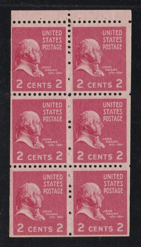 # 806b (1942) Adams - Bklt pane, 2.5mm gutter, VF MNH [1]
