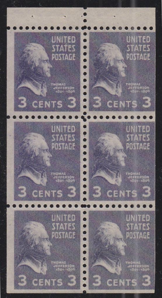 # 807a (1942) Jefferson - Bklt pane, 2.5mm gutter, FVF LH MNH