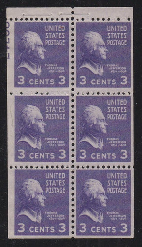 # 807a (1942) Jefferson - Bklt pane, 2.5mm gutter, plt #24258, VF MNH