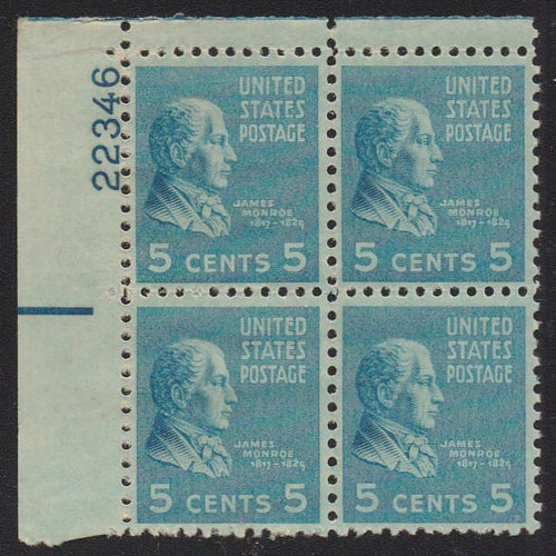 # 810 (1938) Monroe, lt blue - PB, UL #22346 MNH