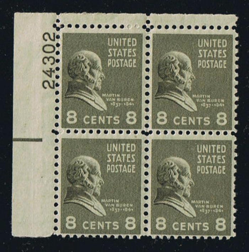 # 813 (1938) Van Buren, olive green - PB, UL #24302, MNH