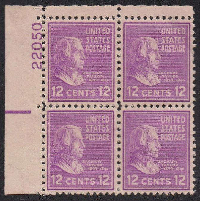 # 817 (1938) Taylor, brt mauve - PB, UL #22050, XF MNH