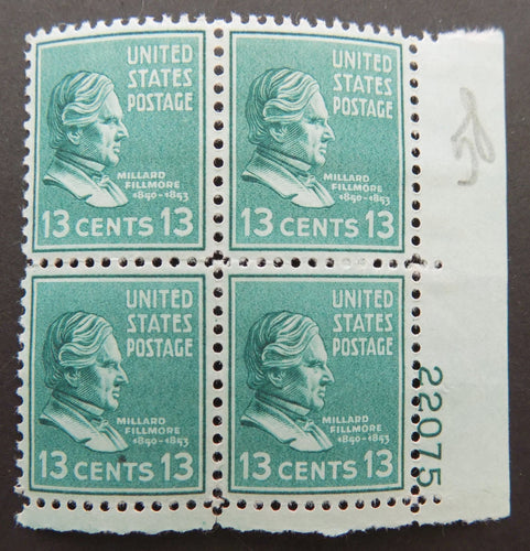 # 818 (1938) Fillmore, deep blue green - PB, LR #22075, XF MNH