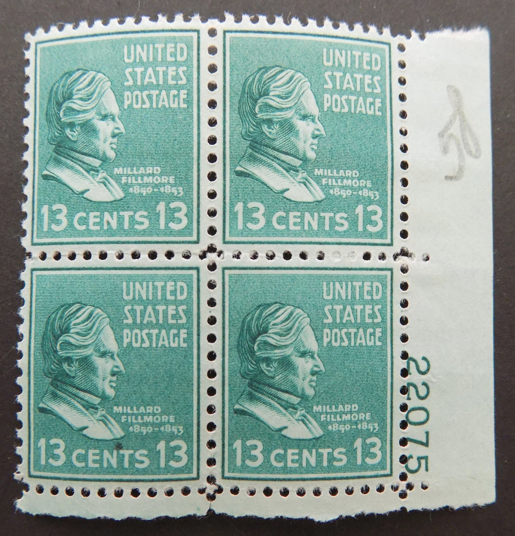 # 818 (1938) Fillmore, deep blue green - PB, LR #22075, XF MNH