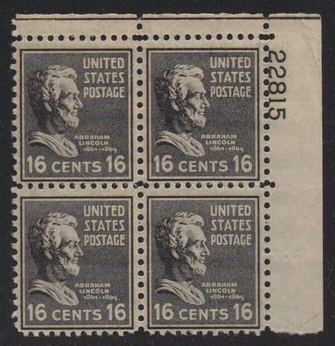 # 821 (1938) Lincoln, black - PB, UR #22815, MNH [2]