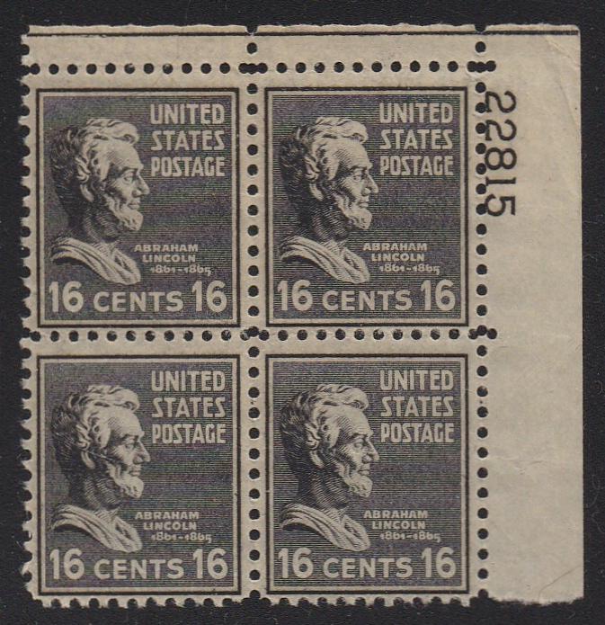 # 821 (1938) Lincoln, black - PB, UR #22815, MNH [2]