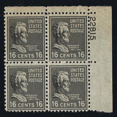 # 821 (1938) Lincoln, black - PB, UR #22815, MNH [1]