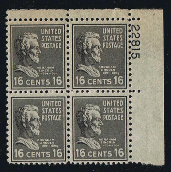 # 821 (1938) Lincoln, black - PB, UR #22815, MNH [1]