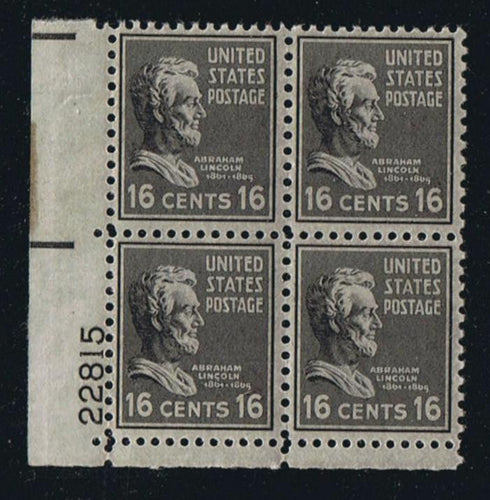 # 821 (1938) Lincoln, black - PB, LL #22815, MNH
